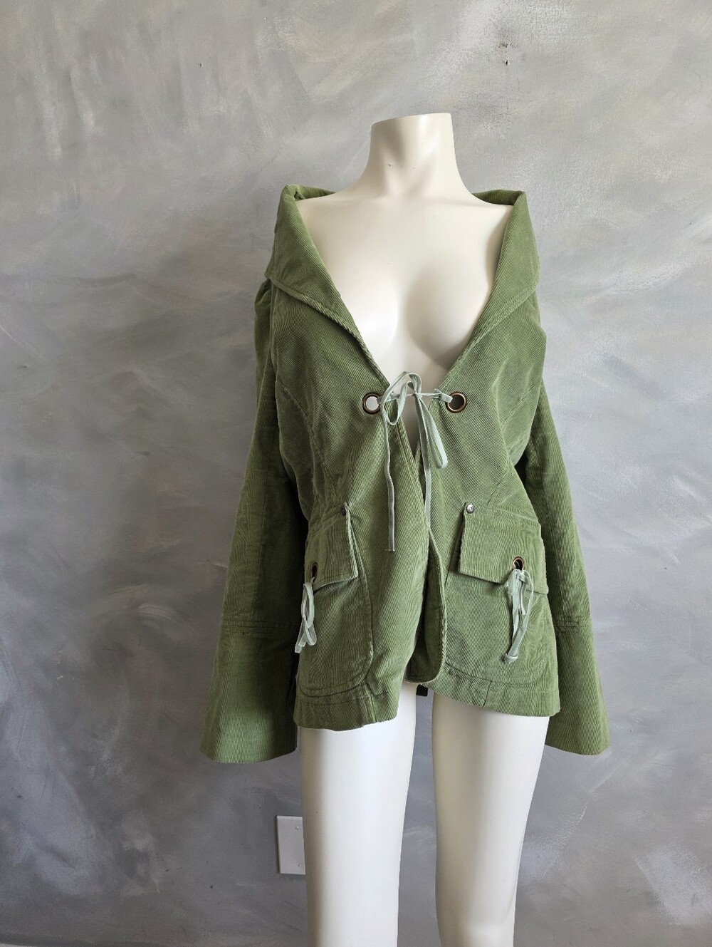 Vtg Y2K Whimsigoth Olive Green Banana Republic Corduroy Blazer Sz XL